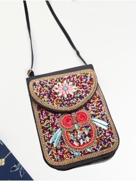 Hand-made Beaded Faux Leather Mini Purse